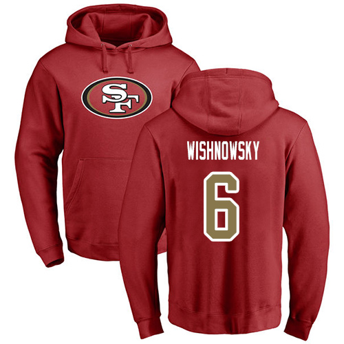 Men San Francisco 49ers Red Mitch Wishnowsky Name and Number Logo #6 Pullover NFL Hoodie Sweatshirts->san francisco 49ers->NFL Jersey